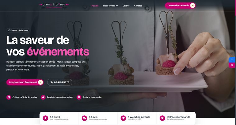 Capture d’écran du site réalisé pour Arena Traiteur