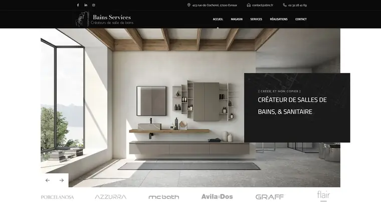Capture d’écran du site professionnel réalisé pour Bains Services