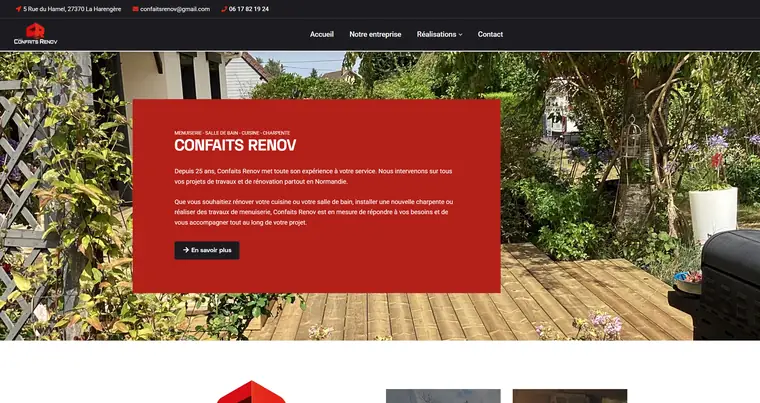 Capture d’écran du site vitrine réalisé pour Confaits Rénov