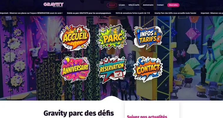 Capture d’écran du site internet réalisé pour Gravity Parc des Défis