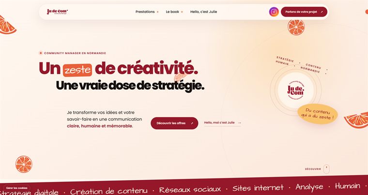 Capture d’écran du site réalisé pour Ju de Com'