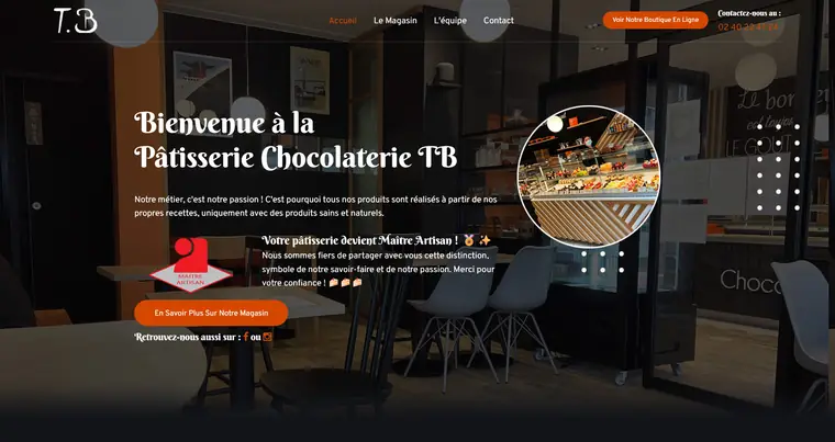 Capture d’écran du site vitrine réalisé pour la Pâtisserie TB