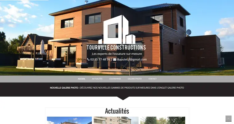 Capture d’écran du site vitrine réalisé pour Tourville Construction