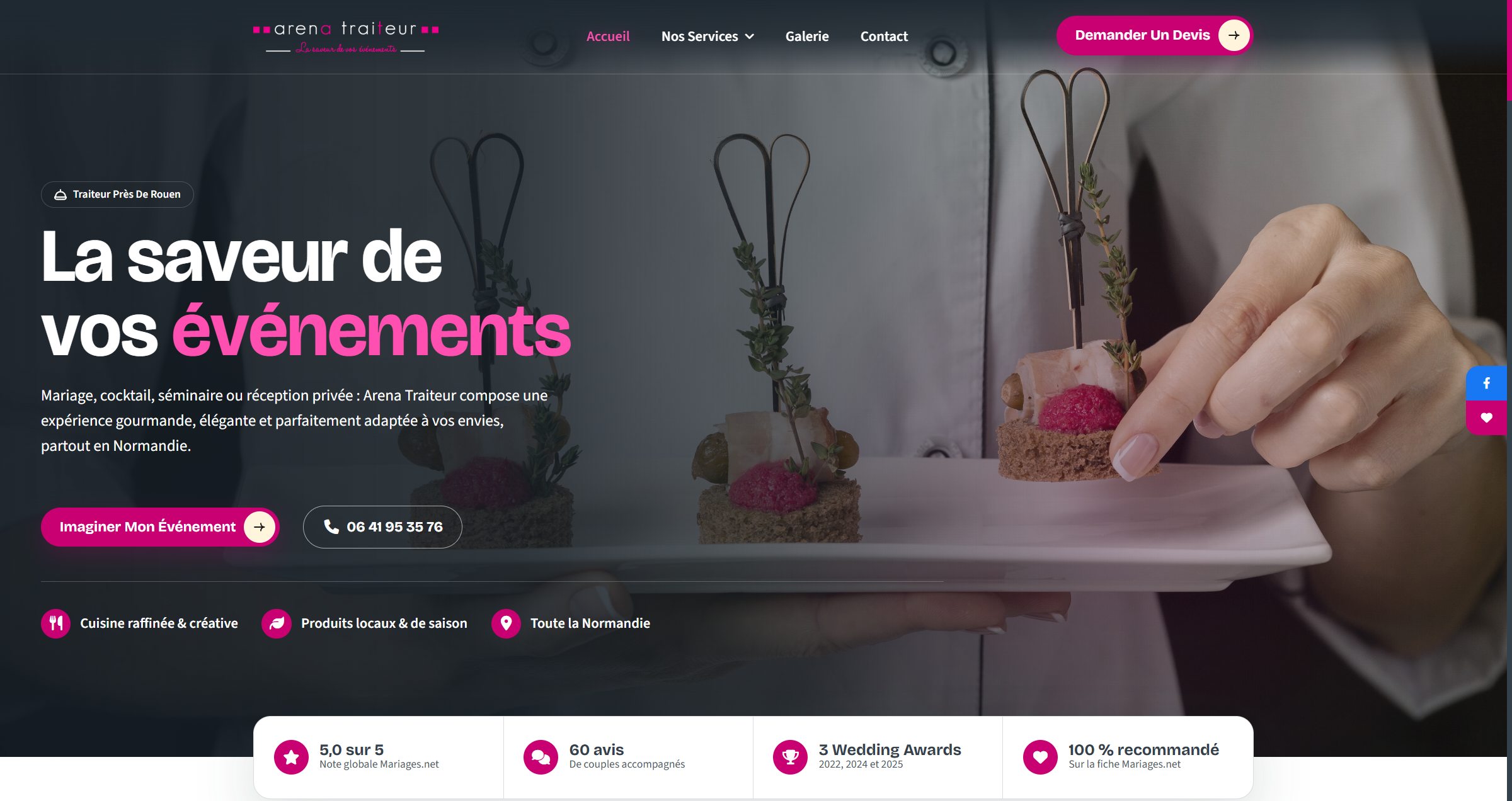 Page d'accueil Arena Traiteur réalisée par Maxima Design