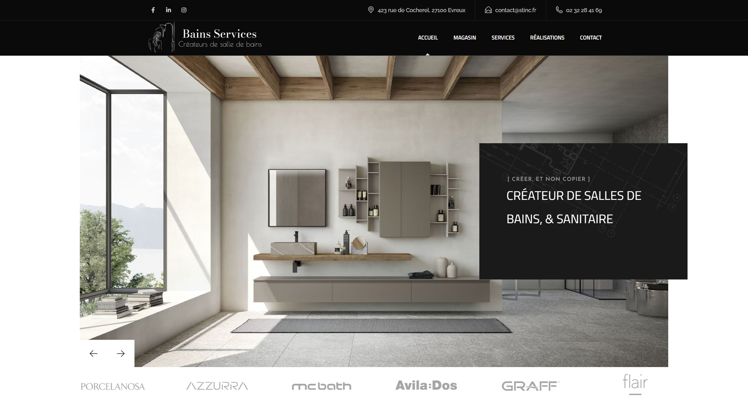 Capture d’écran du site professionnel réalisé pour Bains Services