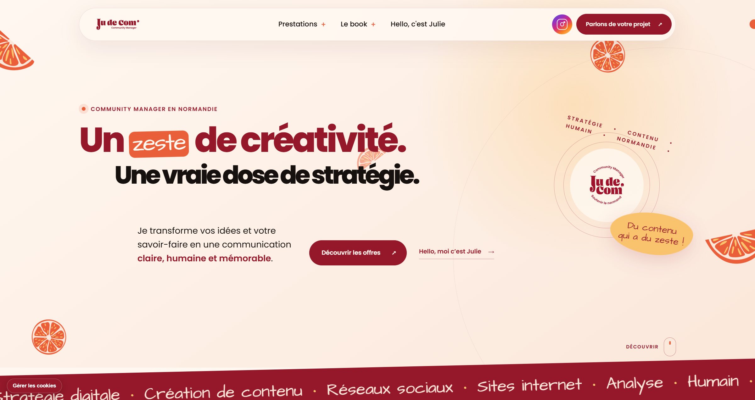 Page d'accueil Ju de Com' réalisée par Maxima Design