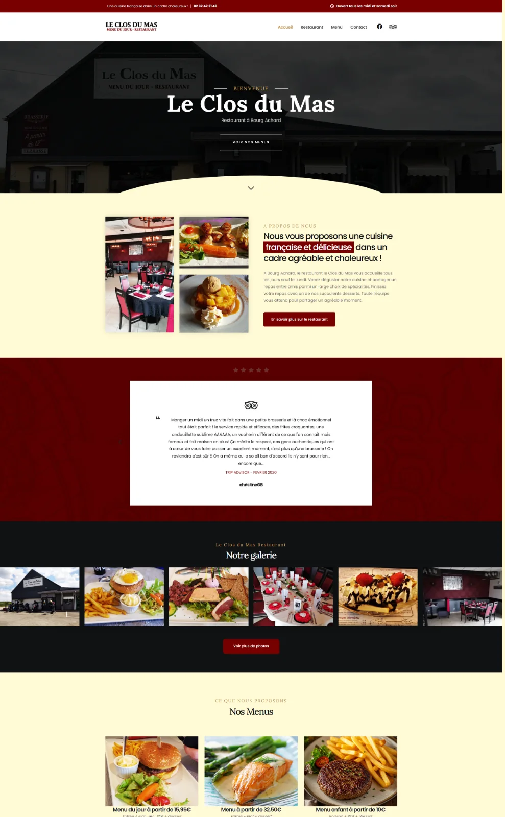 Aperçu réel de la page d'accueil du restaurant Le Clos du Mas