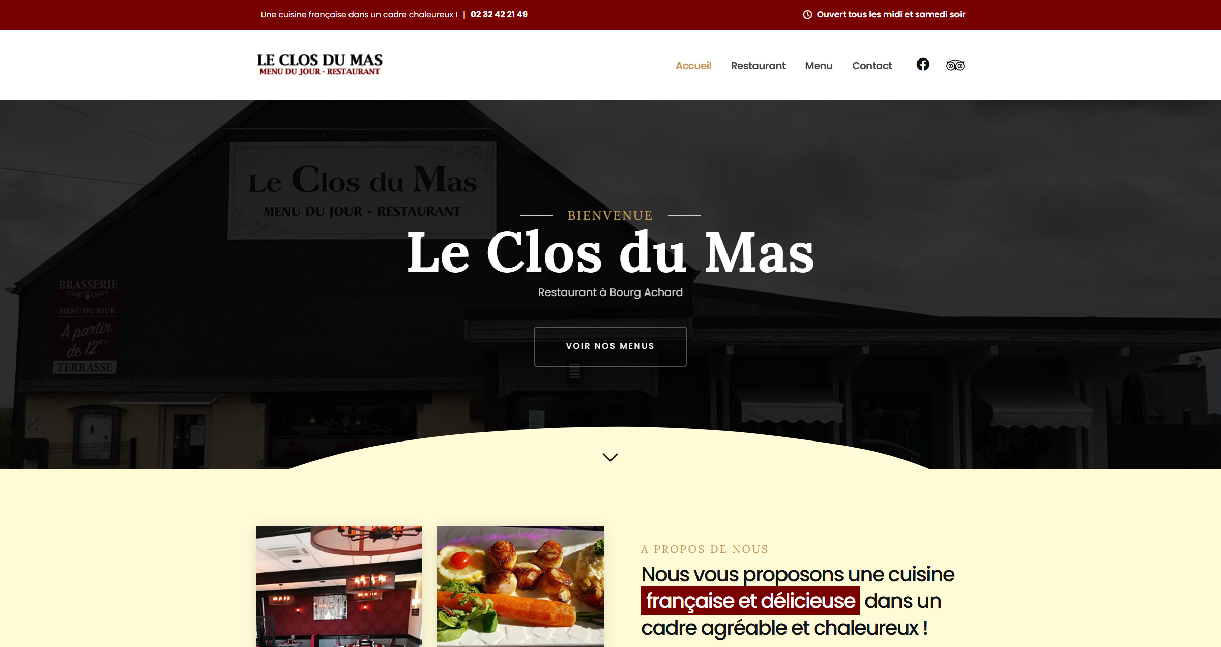Capture d’écran du site vitrine réalisé pour Le Clos du Mas