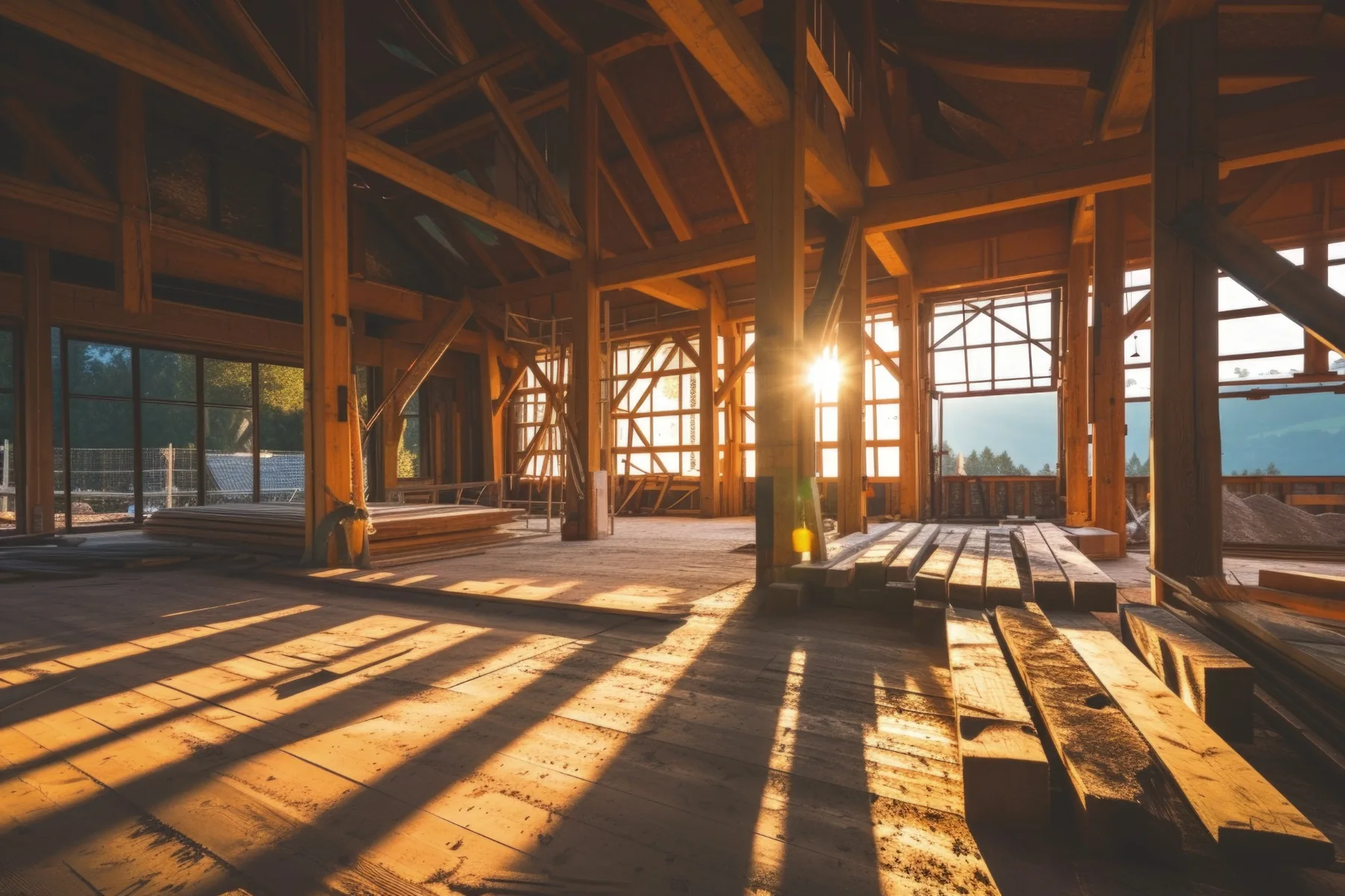 Structure bois sur un chantier de construction, illustration pour artisans du bâtiment