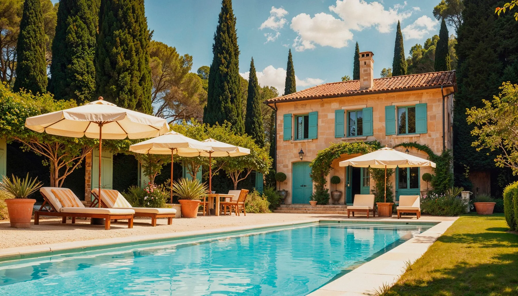 Gîte avec piscine et jardin, illustration d'un hébergement touristique